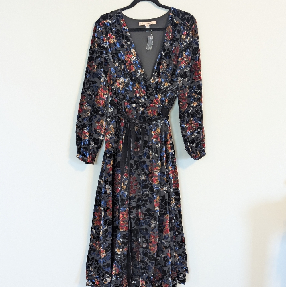 Hutch Anthropologie Velvet Burnout Midi Wrap Dress